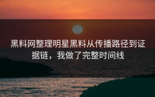 黑料网整理明星黑料从传播路径到证据链，我做了完整时间线