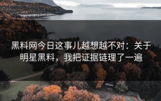 黑料网今日这事儿越想越不对：关于明星黑料，我把证据链理了一遍