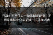 我真的忍不住说一句黑料正能量往期明星黑料小众却关键一招搞懂话术