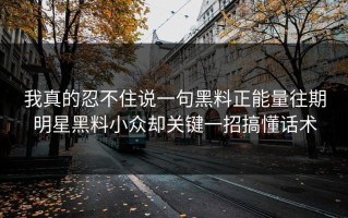 我真的忍不住说一句黑料正能量往期明星黑料小众却关键一招搞懂话术