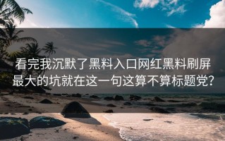 看完我沉默了黑料入口网红黑料刷屏最大的坑就在这一句这算不算标题党？