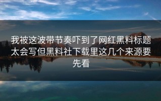 我被这波带节奏吓到了网红黑料标题太会写但黑料社下载里这几个来源要先看