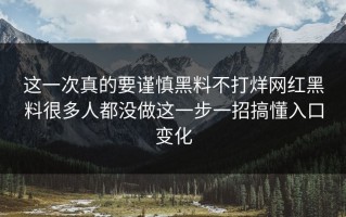 这一次真的要谨慎黑料不打烊网红黑料很多人都没做这一步一招搞懂入口变化