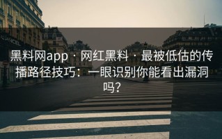 黑料网app · 网红黑料 · 最被低估的传播路径技巧：一眼识别你能看出漏洞吗？
